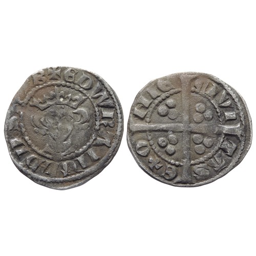 316 - Edward I penny, Exeter. Class 9b. Crowned facing bust, star on breast, +EDWR ANGL DNS HYB. R. Cross,... 