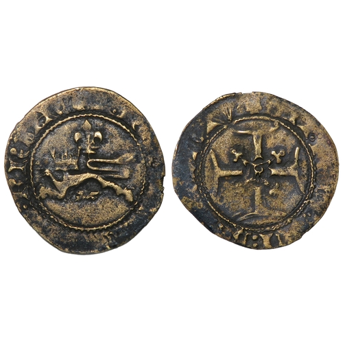 338 - Henry V Niquet or Double tournois. +H REX ANGL HERES FRANC. Crowned lion passant facing left, fleur-... 