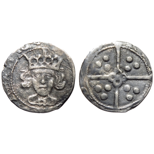 346 - Edward IV penny, York. Second reign, 1471-83 AD. Crowned facing bust, rose on breast. R. Cross, pell... 