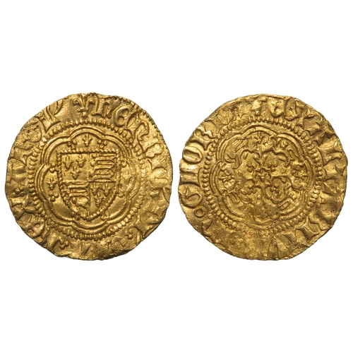 339 - Henry VI quarter noble, Calais. Annulet issue, 1422-1430 AD. Shield of arms within tressure, three l... 