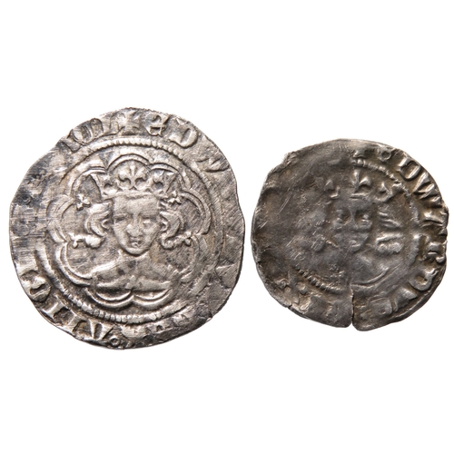 329 - Edward III halfgroat and penny. Pre-treaty period, London and Durham, 1351-61 AD. Silver, 27mm. 2.27... 