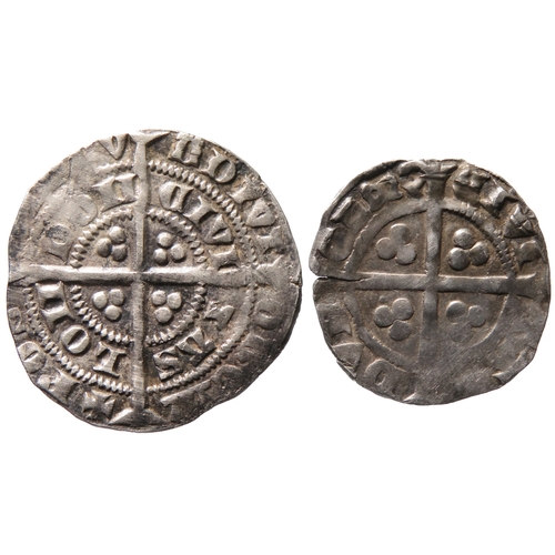 329 - Edward III halfgroat and penny. Pre-treaty period, London and Durham, 1351-61 AD. Silver, 27mm. 2.27... 