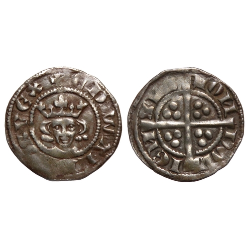 323 - Edward I farthing, London. Circa 1279-. Crowned facing bust, +EDWARDVS REX. R. Cross and pellets, LO... 