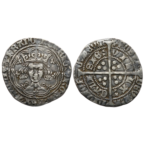 340 - Henry VI groat, Calais. Annulet issue, 1422-30 AD. Crowned facing bust, annulets at neck, +HENRIC DI... 