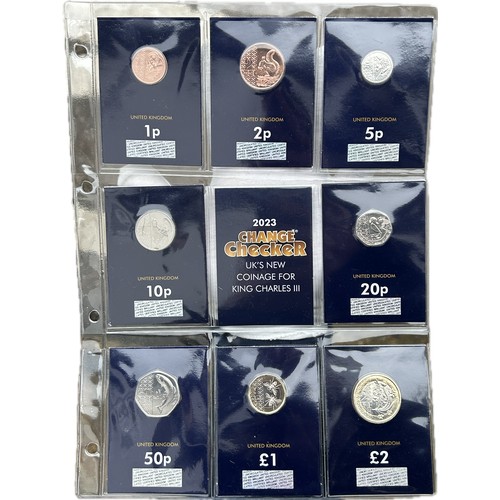 508 - Charles III uncirculated coin sets (2), all with the privy mark, in change checker cards. 1p-£2.