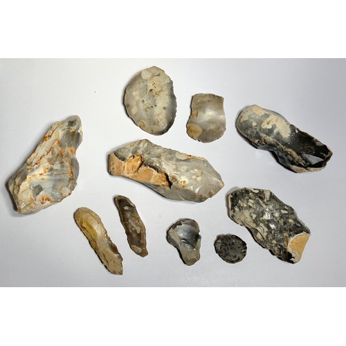 2 - Collection of Mesolithic flint tools. (10). Circa 10000-8500 BCE. 30mm-110mm. To include, fabricator... 