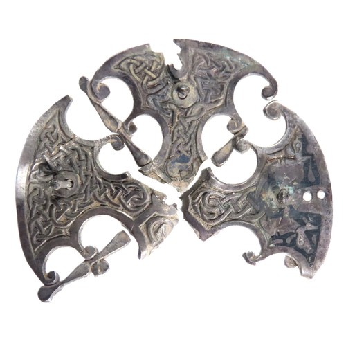 72 - Anglo-Saxon Elmsett-type brooch. Circa 9th century CE. Silver, 8.4g. 55mm. Weetch's type 16. Cut or ... 