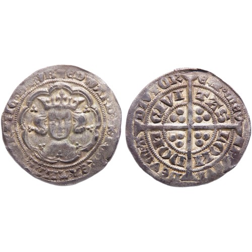 327A - Edward III Groat. Pre-treaty period, 1351-77. Series C, London. Crowned facing bust. R. Cross with p... 