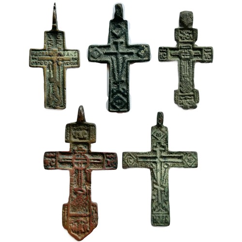 461 - Post Medieval Crosses (5). Circa 17th-18th century CE. Copper-alloy, 38mm-48mm. Various styles and d... 
