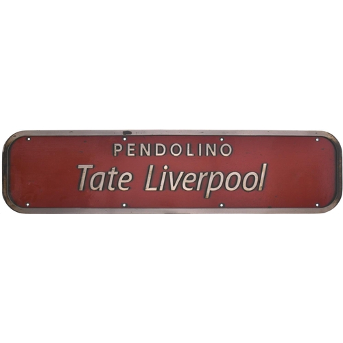 64 - A nameplate TATE LIVERPOOL from a Class 390 Pendolino 390 006. Formerly VIRGIN SUN, it carried this ... 