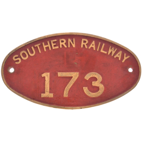 137 - A cabside numberplate, SOUTHERN RAILWAY 173, from a London & South Western Railway L11 Class 4-4-0 N... 