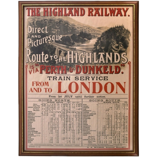 145 - A Highland Railway poster, Direct and Picturesque Route Is Via Perth and Dunkeld, Train Service To A... 