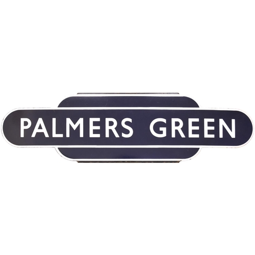 151 - A BR(E) totem sign, PALMERS GREEN, (h/f), from the Wood Green to Enfield branch, later extended to f... 