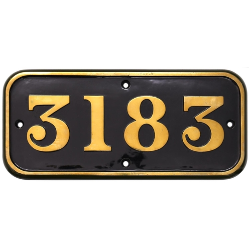 168 - A GWR cabside numberplate, 3183, from a 3150 Class 2-6-2T built at Swindon in December 1907. A long ... 