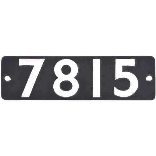 174 - A smokebox numberplate, 7815, from a GWR 7800 Manor Class 4-6-0 built at Swindon in January 1939 and... 