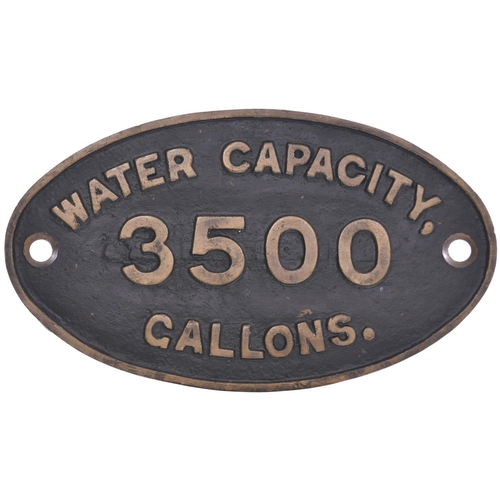 186 - A bunker plate, WATER CAPACITY 3500 GALLONS, from an LMS Fowler tank locomotive. Cast brass, 10¼