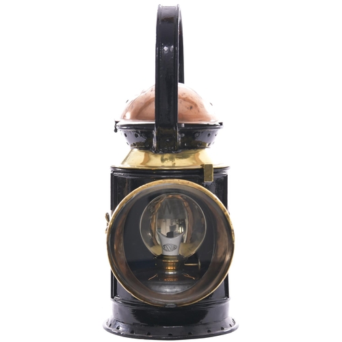 194 - A GWR three aspect copper top handlamp with the company initials etched into the front glass and mar... 