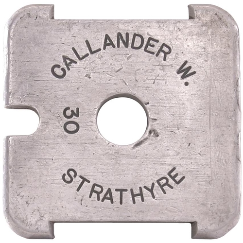 197 - A single line tablet, CALLANDER WEST-STRATHYRE, (alloy), a square, long section tablet, from the Dun... 