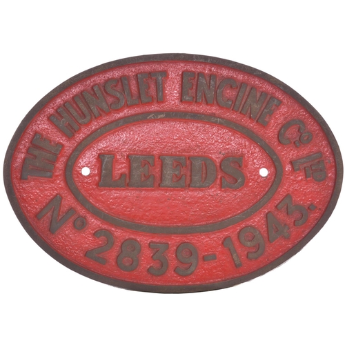 132 - A worksplate, The Hunslet Engine Co. 2839 of 1943. From a standard gauge 0-4-0 diesel mechanical loc... 