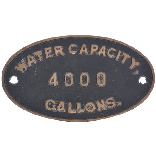 136 - An LMS tenderplate, WATER CAPACITY 4000 GALLONS, a Scottish casting from Cowlairs or St Rollox, from... 