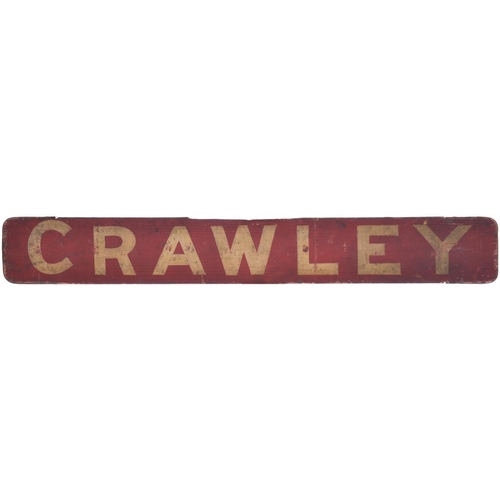 137 - A small carriage board, THREE BRIDGES-CRAWLEY, used on local services on the route to Horsham. Paint... 