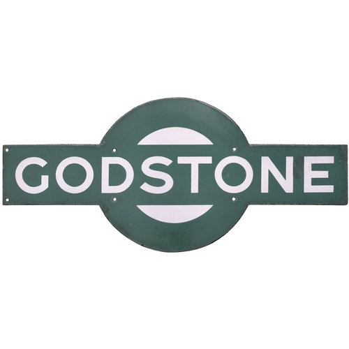 138 - A Southern Railway target sign, GODSTONE, from the Redhill to Tonbridge route. A face chip between t... 