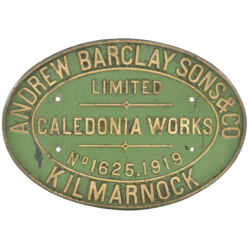 14 - A worksplate ANDREW BARCLAY, 1625 of 1919 from a standard gauge 0-4-0 saddle tank new to Sutton Mano... 