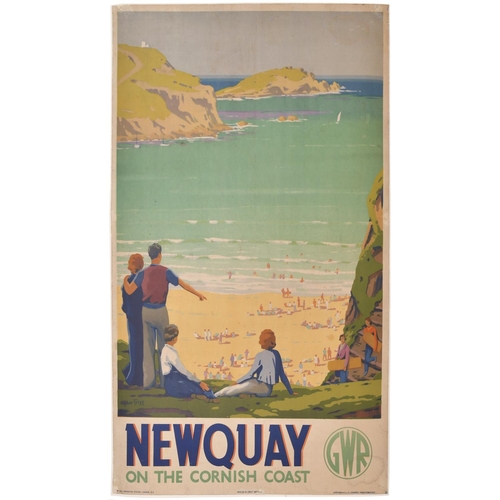 158 - A GWR double royal poster, NEWQUAY, by Alker Tripp, a delightful beach scene. A little discolouratio... 