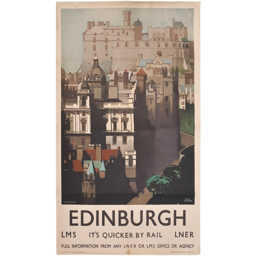 159 - An LNER & LMS double royal poster, EDINBURGH, by Fred Taylor, The Old Town. A small split at the top... 