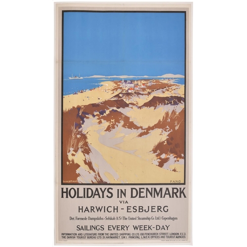 161 - An LNER double royal poster, FANO, HOLIDAYS IN DENMARK, by Frank Mason. An attractive view of beach,... 