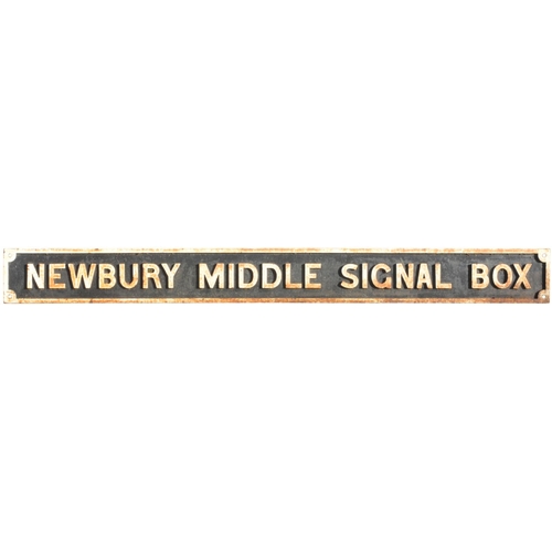 164 - A Great Western Railway nameboard, NEWBURY MIDDLE SIGNAL BOX, from the West of England Main Line. Ca... 