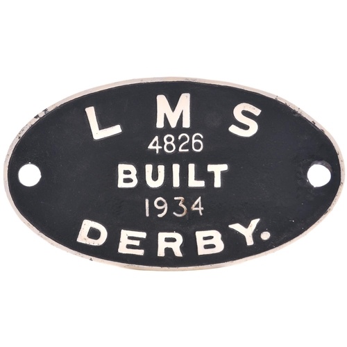 170 - A worksplate, LMS 4826 BUILT 1934 DERBY, an unusual plate believed to have been carried by the LMS C... 