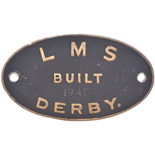 179 - A worksplate, LMS BUILT 1940 DERBY. Locos built at Derby in 1940 were Class 4F 0-6-0 Nos 4597-604 wh... 