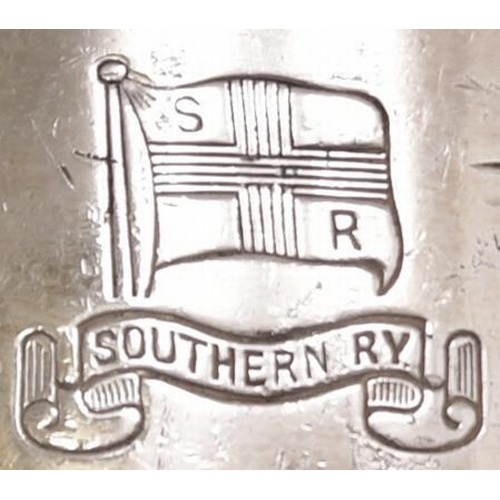 198 - A Southern Railway Marine Department teapot, silver plate, by Elkington, the side marked with the fl... 