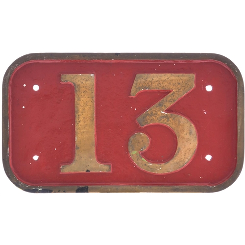 66 - An Irish cabside numberplate, 13, from a Northern Counties Committee 5ft 3ins gauge Class V 0-6-0 No... 