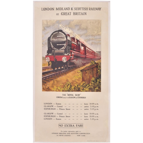 71 - A LMS (double royal) poster, ROYAL SCOT, by Irwin Brown, with timetable, laid down to conserve. The ... 