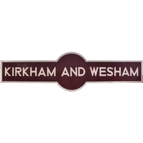 73 - An LMS Hawkseye target sign, KIRKHAM AND WESHAM, from the Preston to Blackpool route. Cast aluminium... 