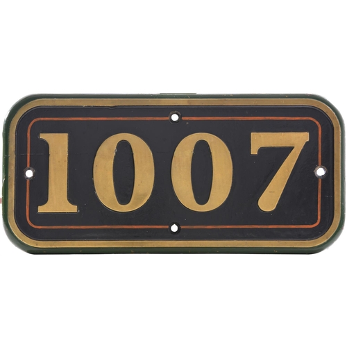 83 - A GWR cabside numberplate 1007 from a 1000 County Class 4-6-0 built at Swindon in December 1945 and ... 