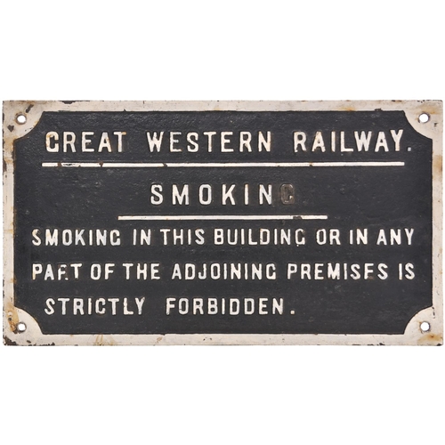 90 - A GWR notice, GREAT WESTERN RAILWAY, SMOKING, Smoking in this building or in any part of the adjoini... 