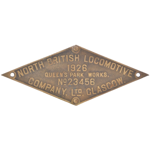 94 - A worksplate, NORTH BRITISH LOCOMOTIVE COMPANY LTD GLASGOW, QUEEN'S PARK WORKS, 23456, 1926, from a ... 