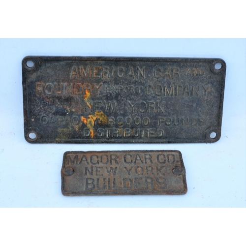 102 - American railway C/I wagonplates, Magor New York, American Carriage & Foundry New York, 60,000lbs. (... 