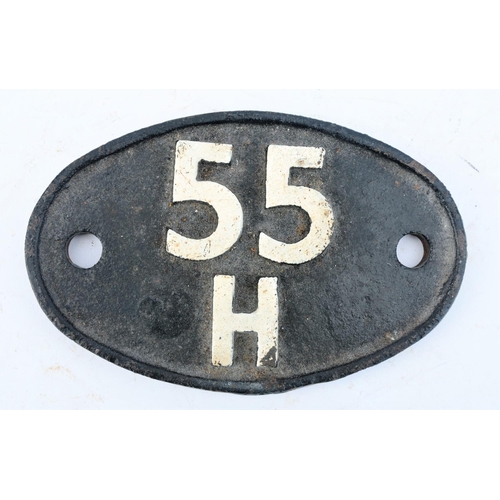 115 - British Railway C/I locomotive shedplate 55H. Neville Hill (January 1960-May 1973). (Postage Band: B... 