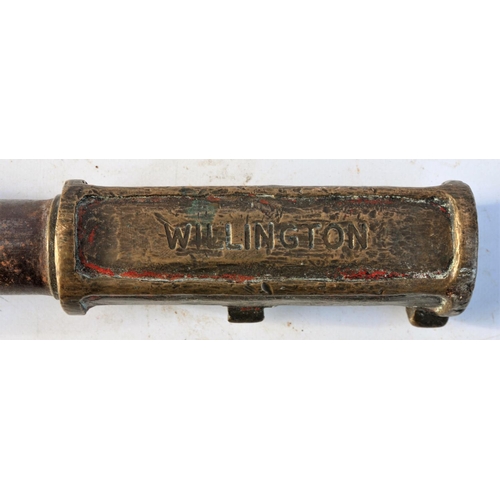 163 - Webb Thompson large single railway line train staff, Willington -v- ?? Jn, (second location erased),... 