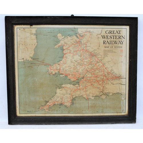 200 - Great Western Railway framed system map on tinplate, original frame, 28