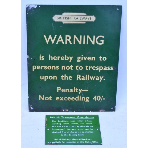 201 - British Railways (Southern) tinplate Warning Trespass notice with totem, 12