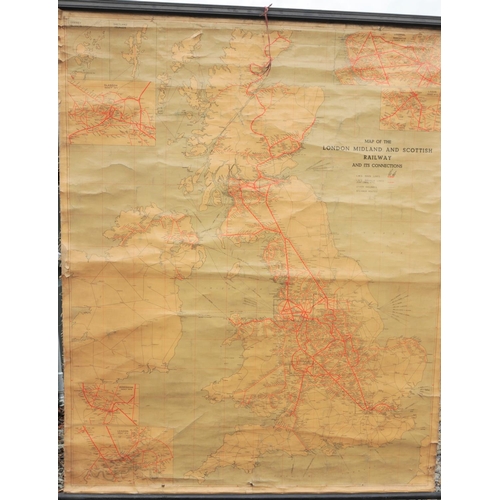 216 - London Midland & Scottish Railway 1939 route map of the United Kingdom on original rollers for wall ... 