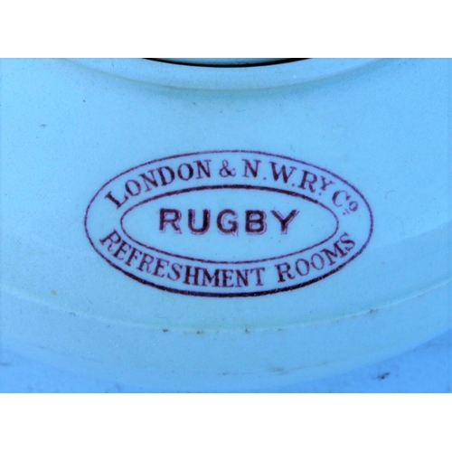 249 - London North Western Railway china, Crewe condiment dish, Crewe teacup, Rugby teapot. (3) (Postage B... 