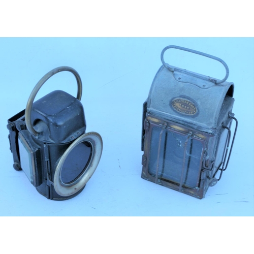 256 - Cart/road lamps, square case by Chapman 1946 Birmingham, rear lamp with suspension bracket, possibly... 