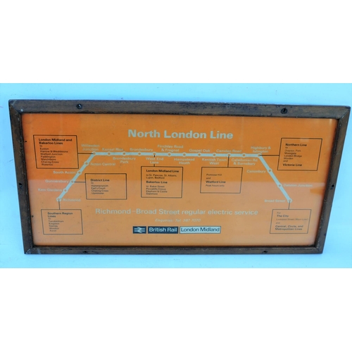 272 - British Railways (Midland) framed carriage map, Richmond-Broad St, original frame, 11