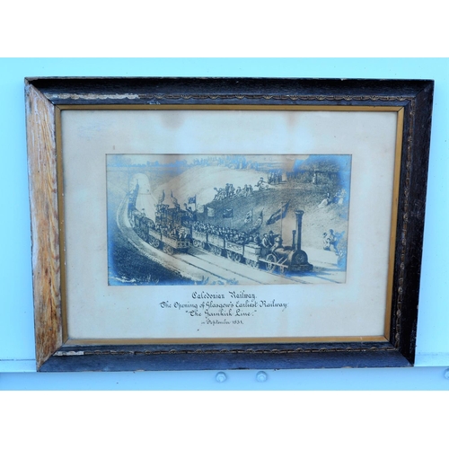 275 - Caledonian Railway early framed & glazed print, opening of the Garnkirk Line, 1831, original frame d... 